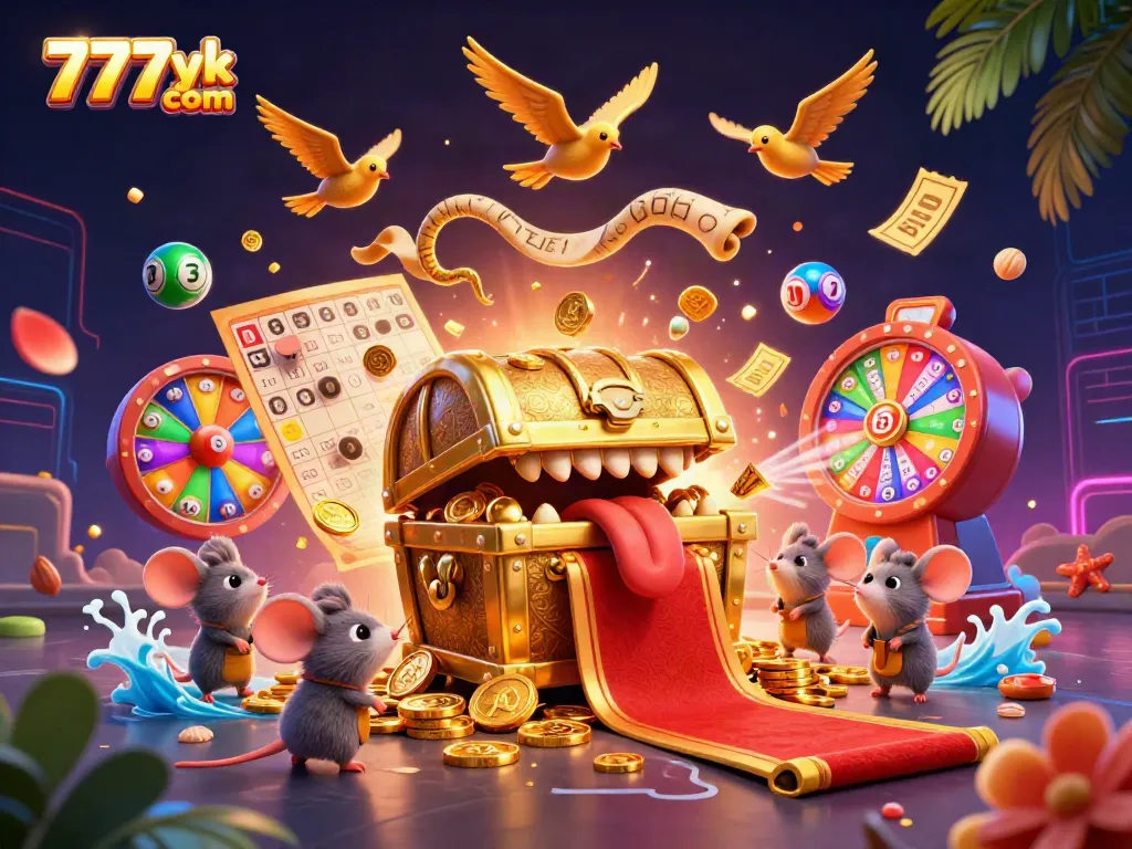 Experience thrilling gaming excitement with 777yk com's vibrant lottery and gaming elements in a captivating scene.