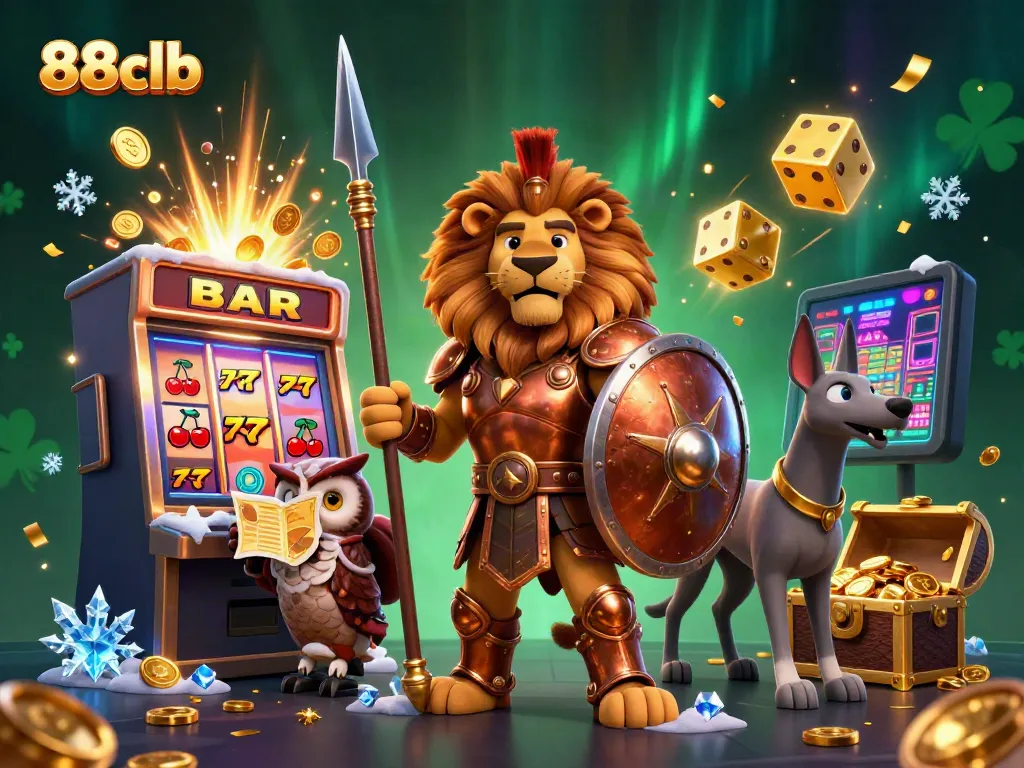Experience excitement with 88clb in this vibrant casino-themed illustration featuring iconic characters.