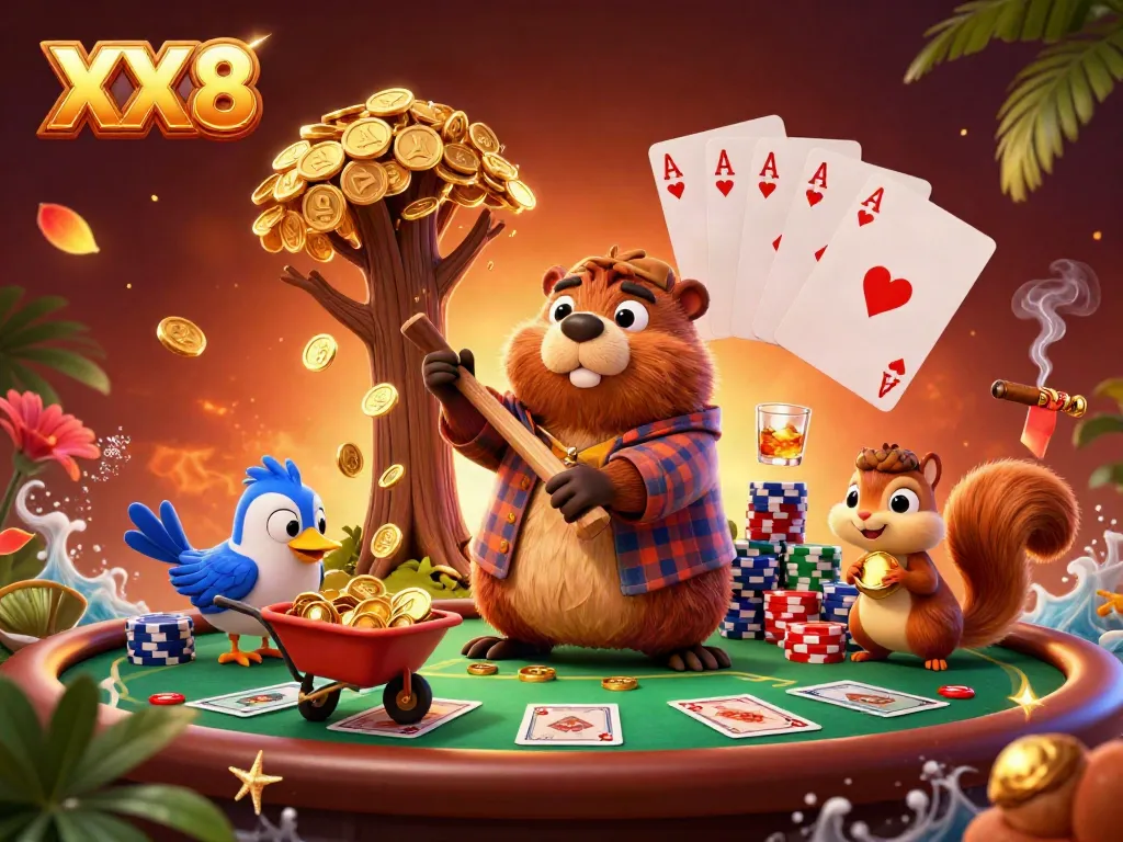 Experience the thrill of gaming with XX8 as the cartoon beaver chops golden coin trees!