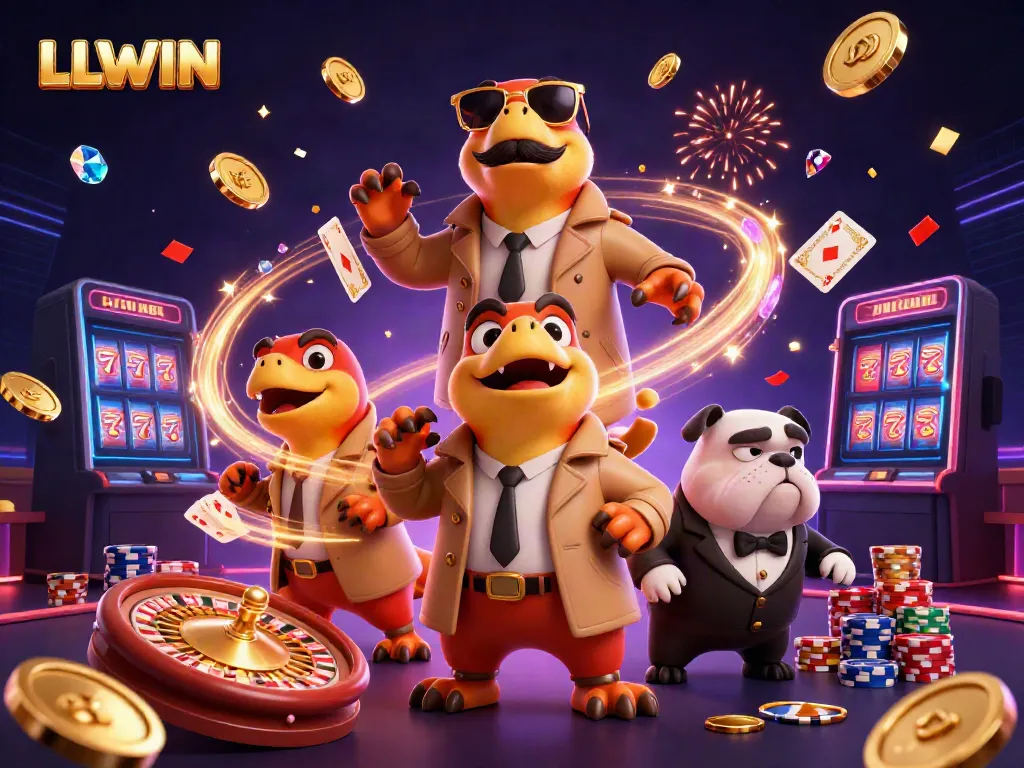 Enjoy energetic gaming action at LLWIN with interactive characters and vibrant casino elements.