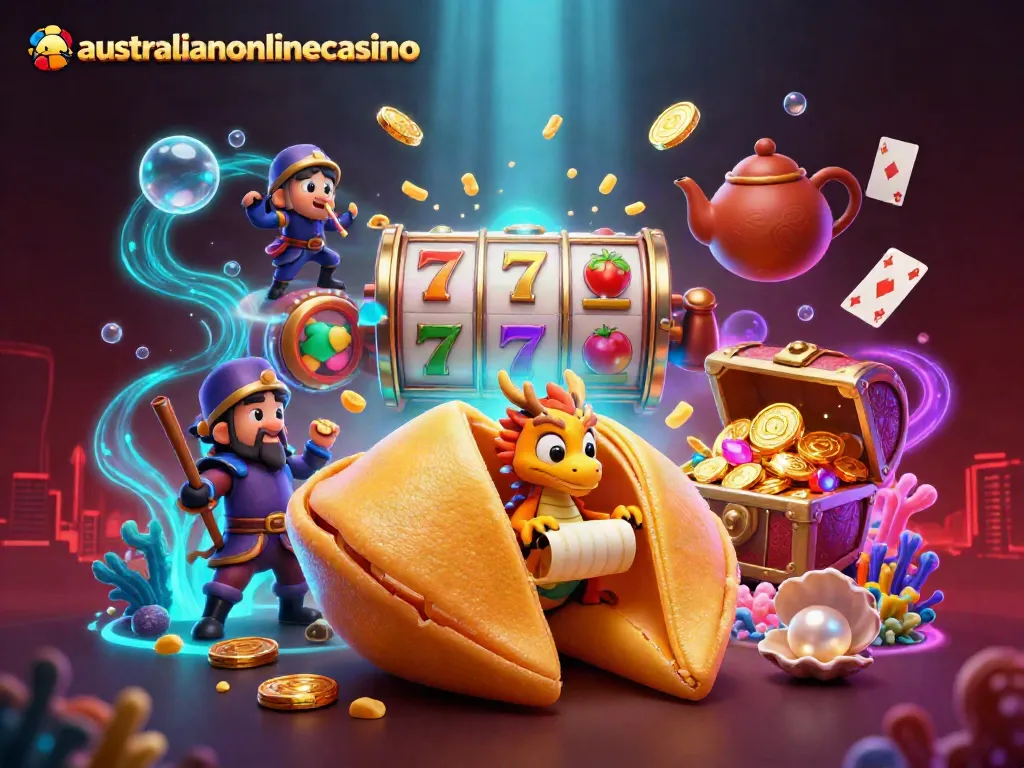 Engage in thrilling games at australianonlinecasino, featuring dynamic slot reels and vivid scenes.