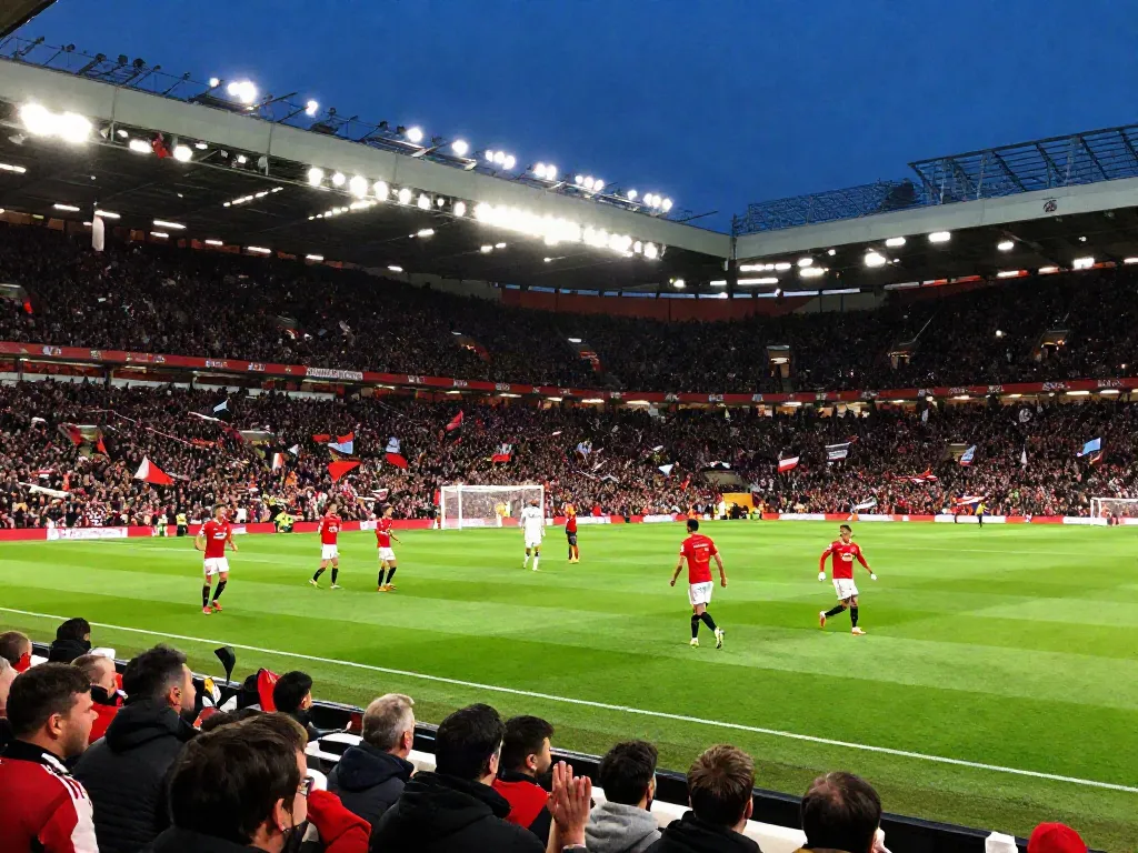 Man United vs Liverpool thrilling match atmosphere with passionate fans in vibrant team colors.