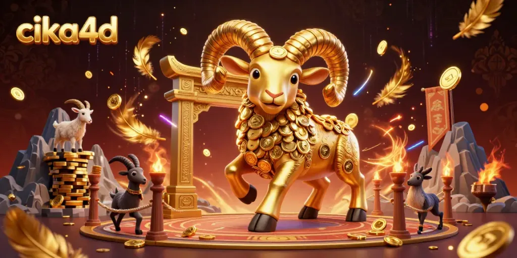 Engage with cika4d in this dazzling casino-themed illustration featuring a massive golden ram.