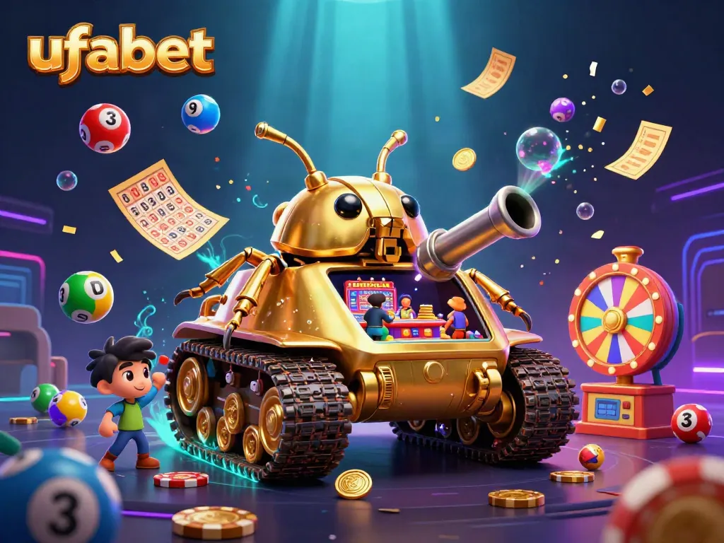 ภาพการ์ตูน 3D ที่แสดงยูฟ่าทะยานไปกับคาสิโนขนาดเล็กภายใน