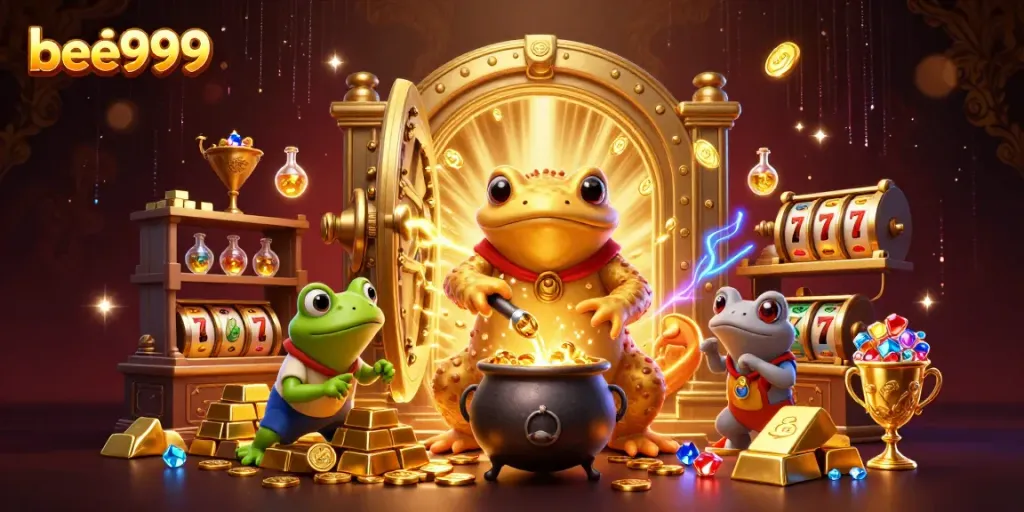 Experience thrilling gameplay at bee999 amidst dazzling treasures and magical elements in an enchanting casino scene.