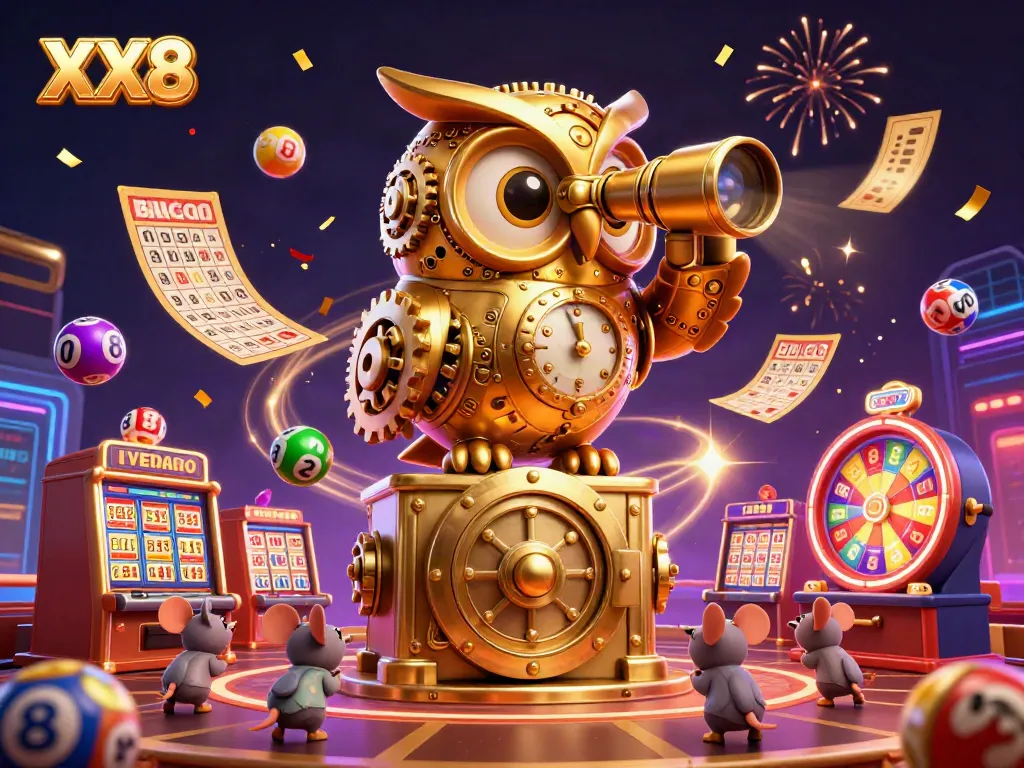 Engage with the glimmering world of XX8 as golden owls oversee lively casino action.