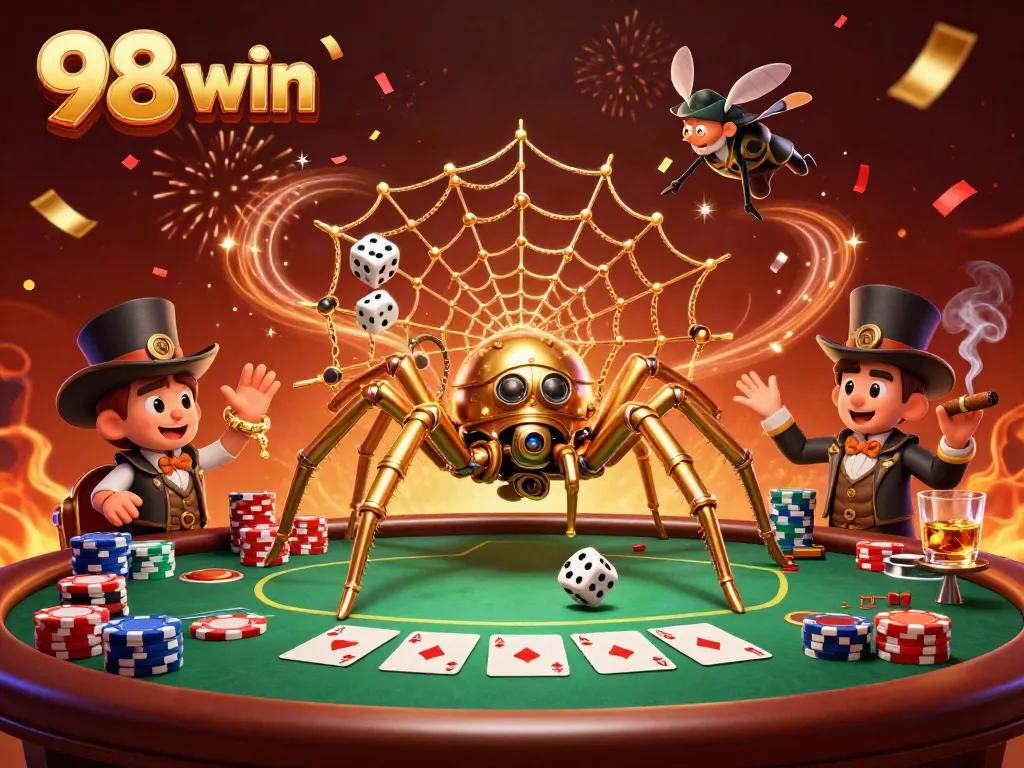 Experience winning excitement at 98 win with a vibrant steampunk casino scene.