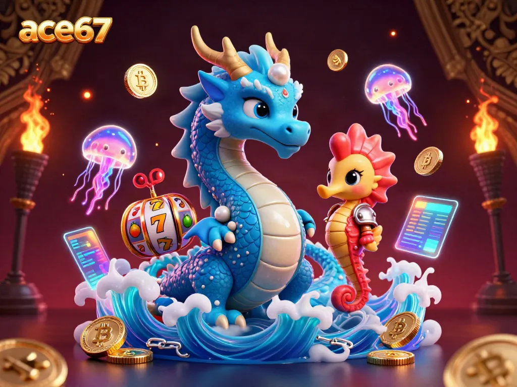 Experience excitement with ace67 as majestic ocean-themed characters engage in thrilling slots gameplay.