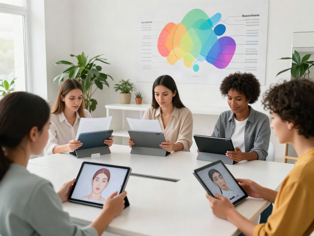 People exploring alternatives to QOVES in a modern beauty analysis studio.