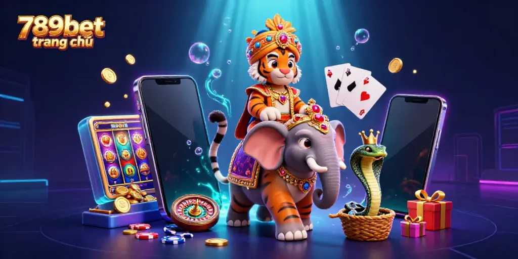 Engage in thrilling gaming action at 789bet trang chủ with vibrant characters and casino elements bursting with excitement.