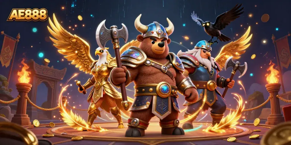 Experience thrilling AE888 action within a vibrant casino arena featuring iconic characters.