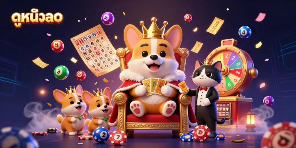Engage in ดูหนังออนไลน์ excitement with vibrant casino elements and royal characters in a dynamic scene.